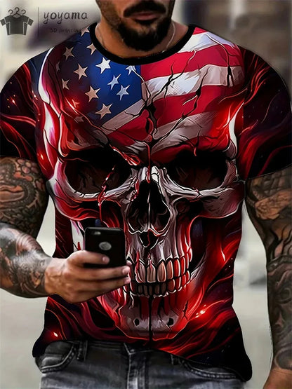 Mens Oversized 3D Skull Print T-Shirt - Summer Horror Fashion Tee - ZOOMNSTORE
