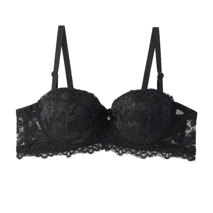 Women's Push Up Half Cup Bras French Lace Floral Bralette Thicken Bottom Gathered Underwire 36-42 A/B Cup Small Chest Underwear