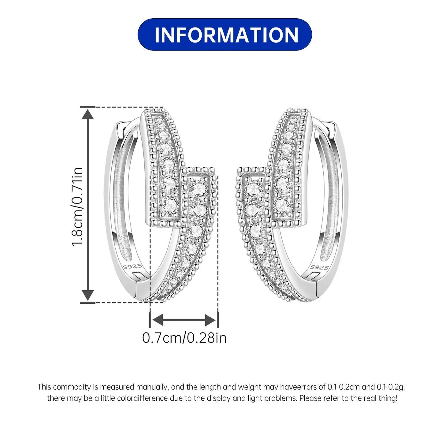 Orstarry S925 Sterling Silver Square Chain With Stone Inlaid Earrings Hoop Earrings For Women Jewelry Original Party Trendy Gift