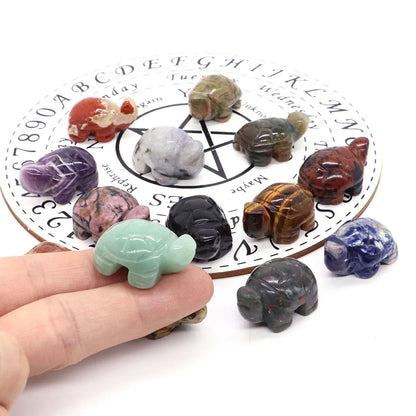 1.2" Mini Natural Crystal Stone Turtle Statue Reiki Healing Tortoise Figurine Amulet Fengshui Sculpture for Home Office Decor
