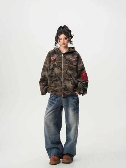 American High Street Camouflage Open Cardigan Hoodie For Men Women Spring Autumn Fashion Couple Zipper Jacket Loose Streetwear