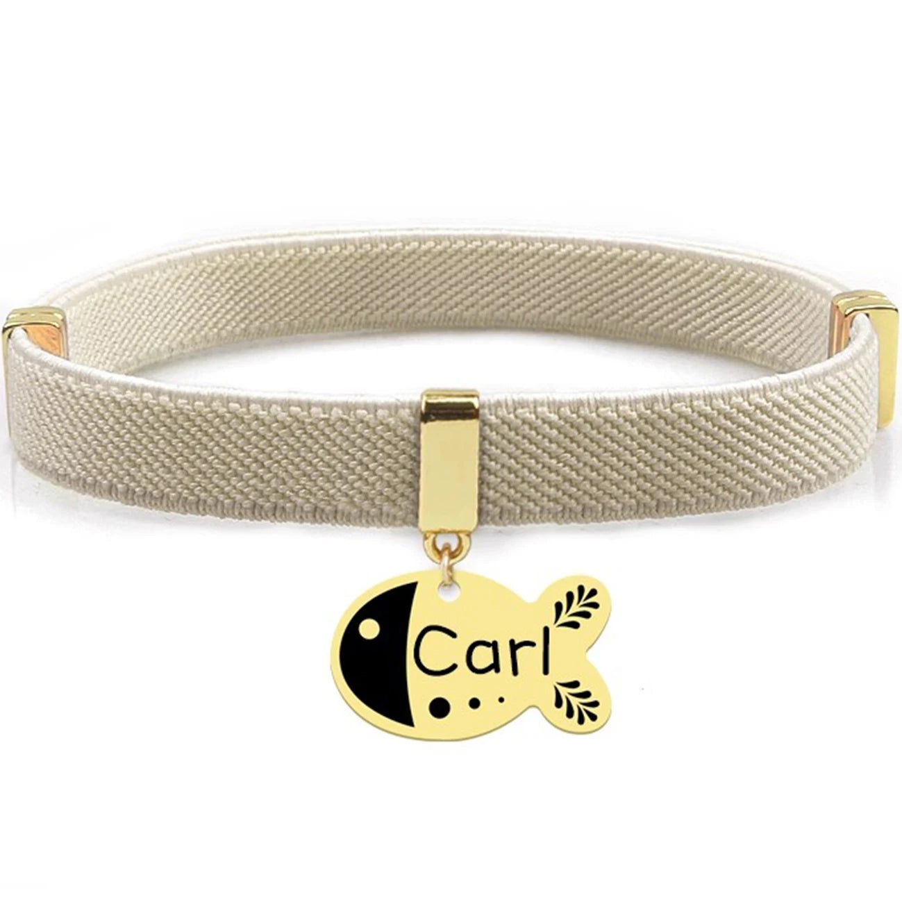 Free Customized Cat Collar Cute Fish Metal Necklace Pet ID Name Tag Personalized GPS Tracker Kitten Dog Breakaway Elastic Collar