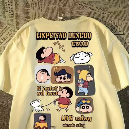 Crayo.n Littl.e New Japanese Anime Printed Cotton T-shirt Cute Style Women's Short Sleeve T-shirt Personality High-Quality Tops