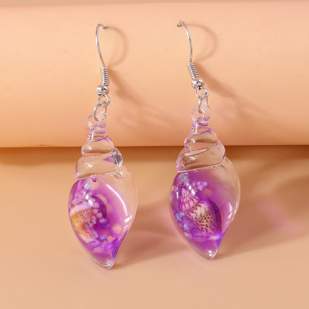 Aihua Colorful Resin Summer Beach Shell Conch Earrings for Women Girls Vacation Earrings Brincos Sweet Jewelry Gifts