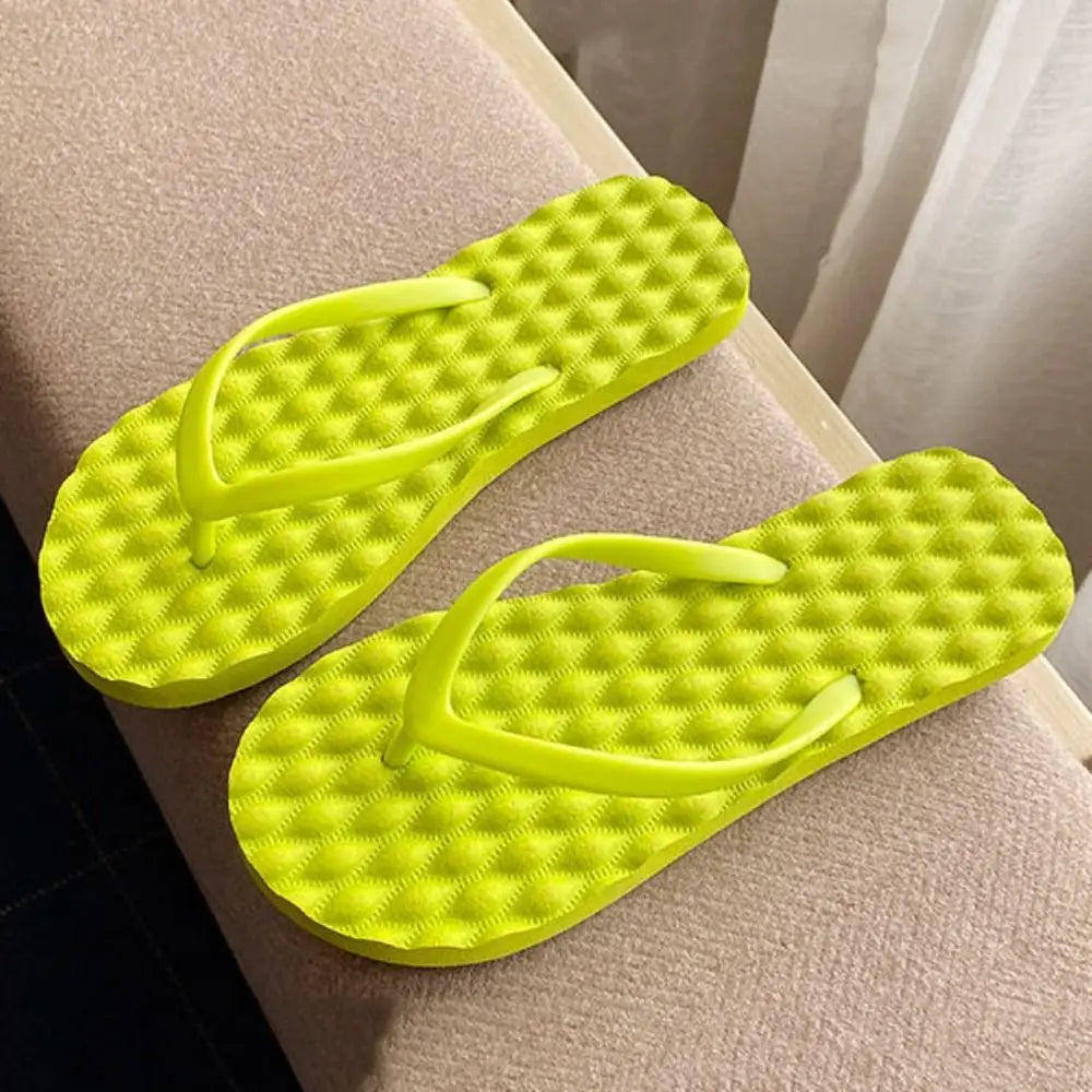 Simple Solid Color Flat Soled Slippers Massage Lingge Platform Flip Flops Beachwear EVA Home Slides Sandals Beach