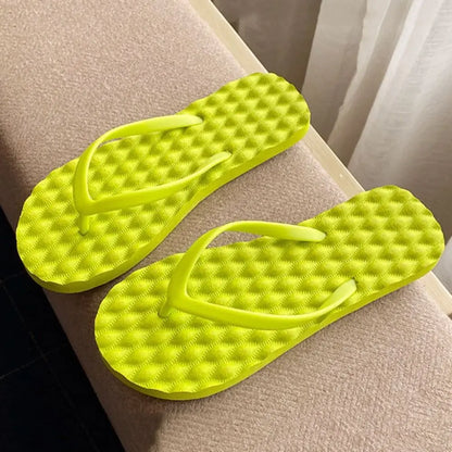 Simple Solid Color Flat Soled Slippers Massage Lingge Platform Flip Flops Beachwear EVA Home Slides Sandals Beach