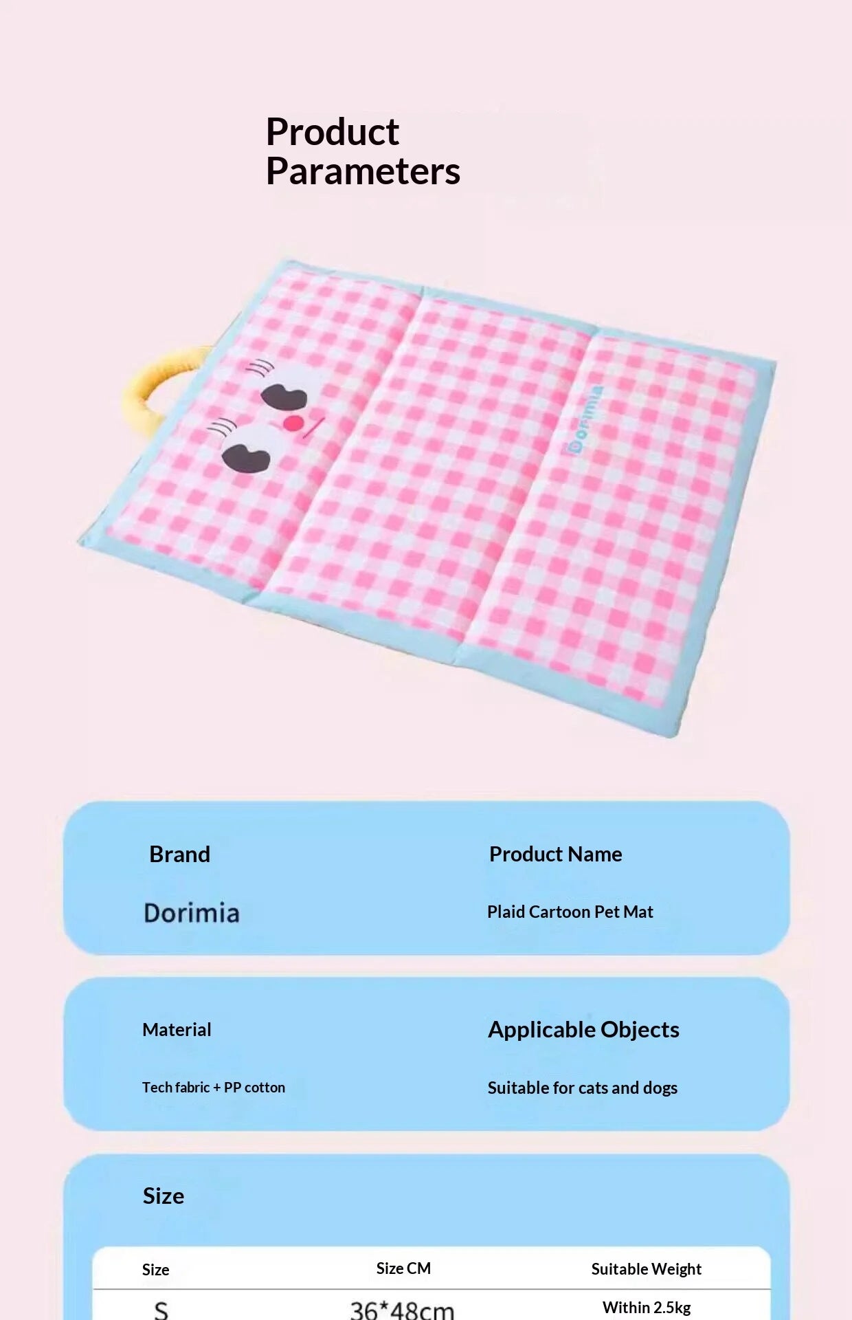 Portable Foldable Cute Plaid Pet Summer Cooling Pad Waterproof Machine Washable Four Season Sleeping Mat For Small Medium Dogs