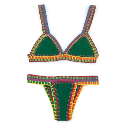 Handmade Crochet Bikini - Women's Two Piece Swimwear, Elastic Triangle Top & Low-Rise Bottoms