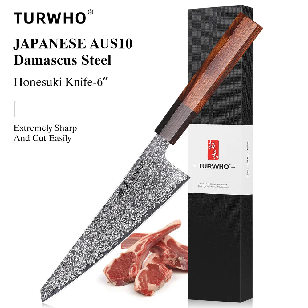 Damascus Steel Japanese Chef Knife - Hand Forged Santoku  Sashimi Blade