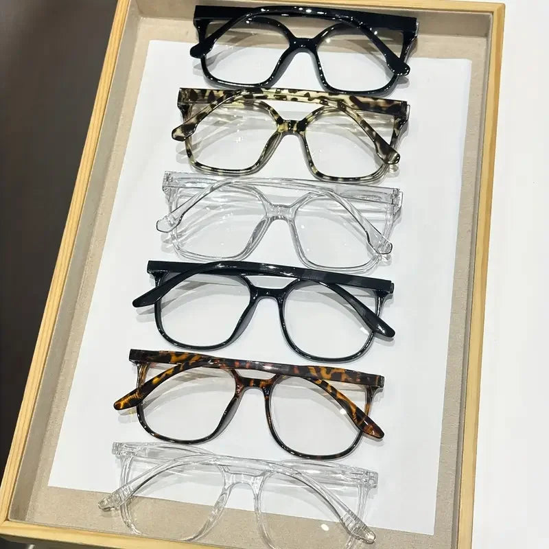Blue Light Glasses - 6Pcs Square Frame Reading Glasses with Transparent Polycarbonate Lenses