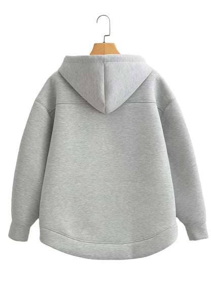 Women's Zipper Hoodie - Oversize Sweatshirt Casual Outerwear Coat With Double Pockets