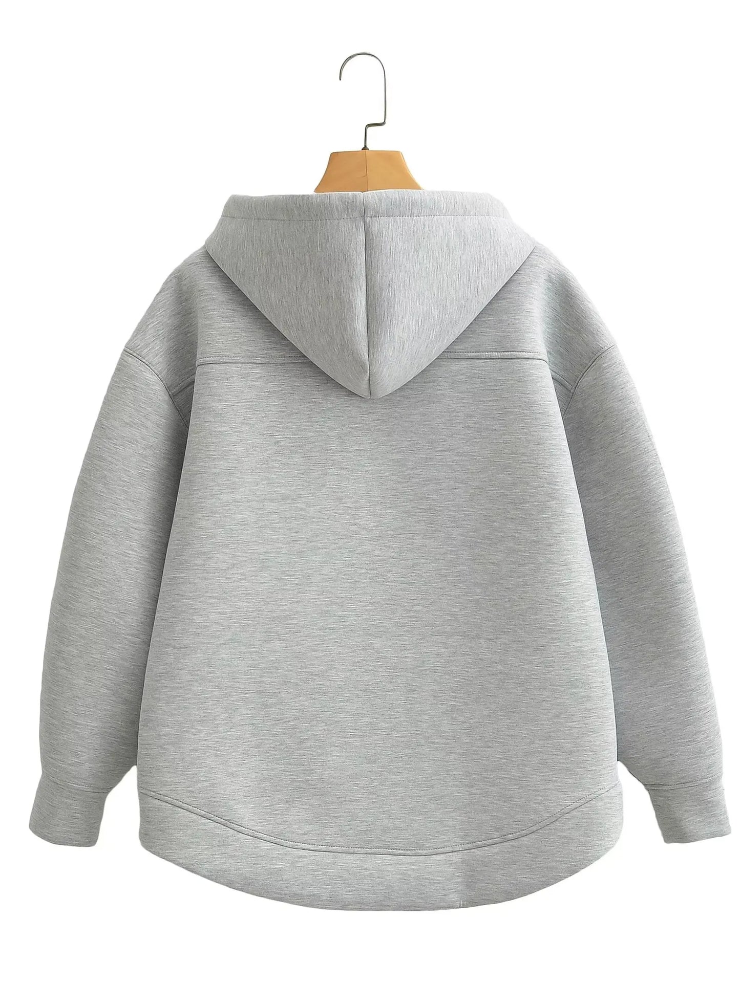 Women's Zipper Hoodie Oversize Jacket – Casual Outerwear Double Pocket Coat