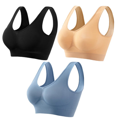 3Pcs/Set Women Seamless Knit Tank Sports Bra Solid Color Bralette Top Wide Strap Integrated Lining Without Pads Lingerie S-5XL