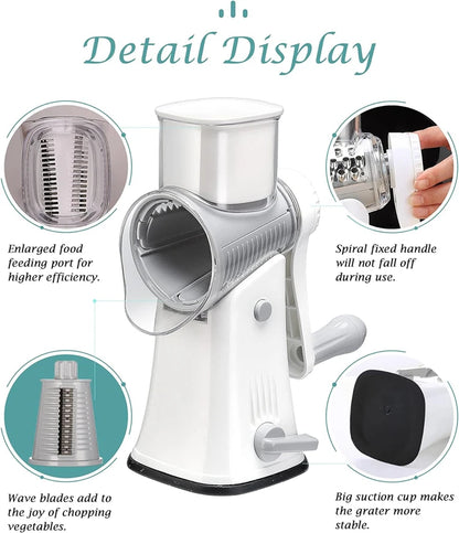 5 in 1 Cheese Grater - Rotary Stainless Steel Kitchen Vegetable Slicer & Nut Chopper