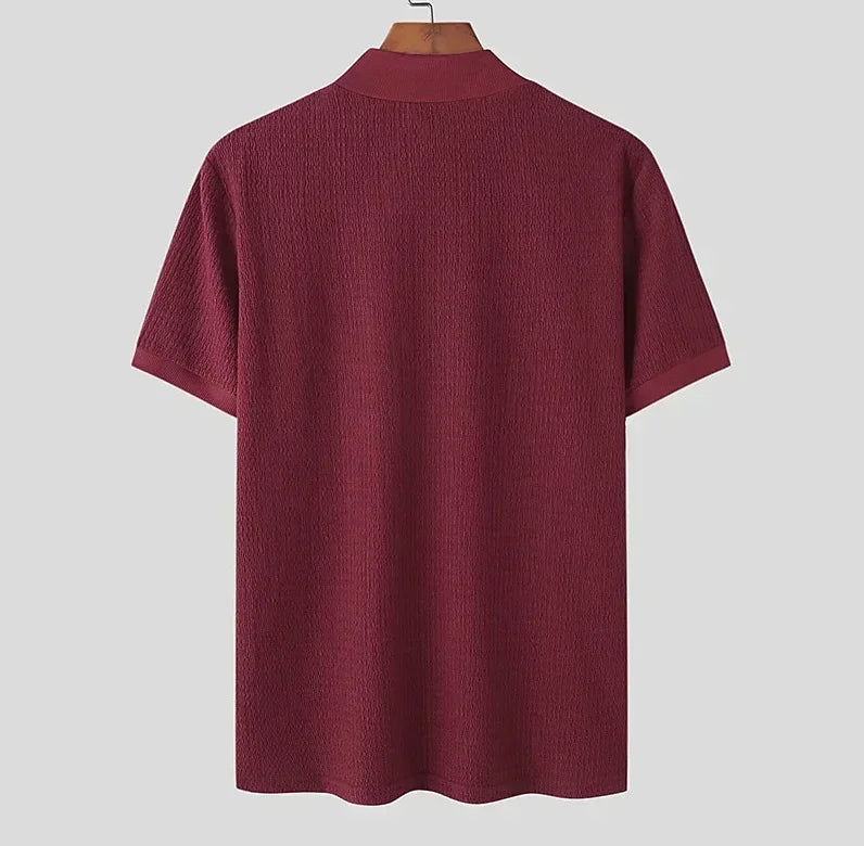 Men's High Neck T-Shirt – Casual Summer Knitted Base Tee | Breathable Polyester Top