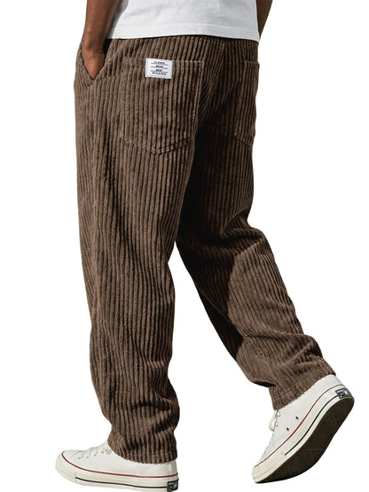 Winter Thick Warm Corduroy Sweatpants Men Fleece Liner Drawstring Straight Loose Track Pants Male Casual Fleece Thermal Trousers
