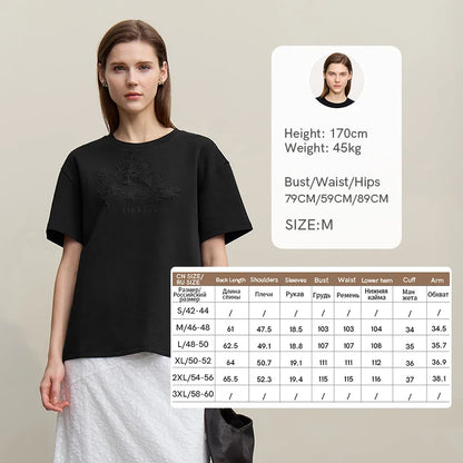 Amii Women's T-Shirt 2026 Summer New Round Neck Drop Shoulder Cotton Tee Lace Embroidered Woman Loose Fit knit Tops 12622048
