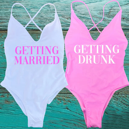 GETTING MARRIED Padded Bride  One Piece Swimsuit GETTING DRUNK Women Swimwear Bathing Suit Swimming Suit Summer SQUAD Beachwear