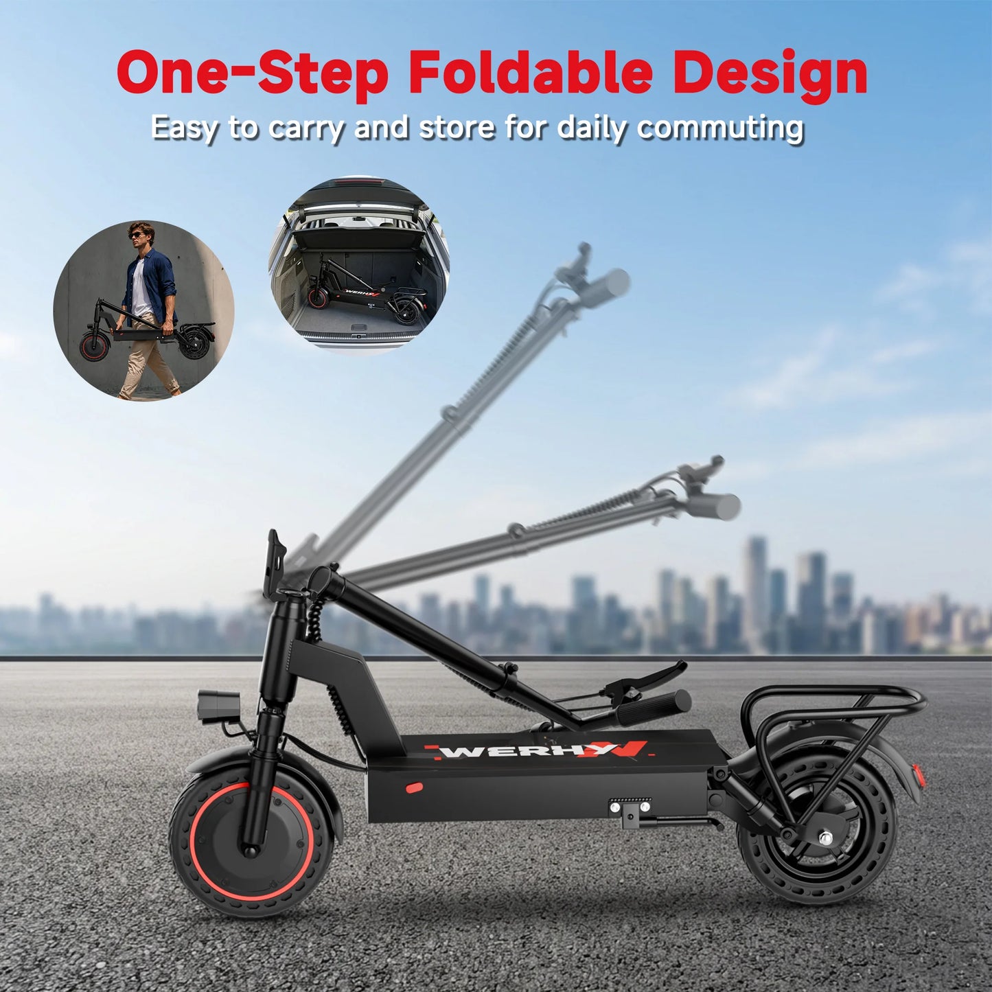 2026 New 500W 10inch Solid Tire Electric Bicycle with Basket 7.8AH Battery 22Miles Max Range 22MPH Max Speed Dua Shock Absorption Foldable Adult Ebike