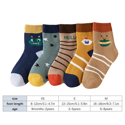 Thick Warm Floor Socks For Kids Plush Loop Mid Tube Socks Winter Boy Long Sock Children Thermal Footwear Cute Cartoon Baby Socks