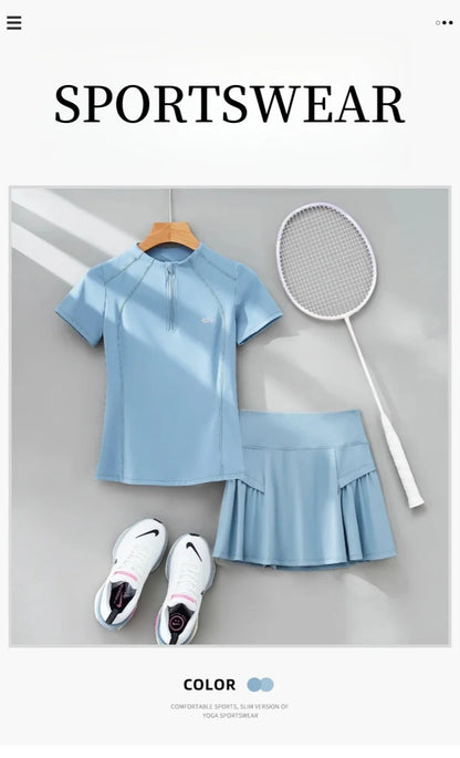 DRUR 2pcs Tennis Skirt Set Women Summer Sports Suit 2 Piece Fitness Top Skort Sets Ladies Golf Wear Set Sportswear Outfits 2025