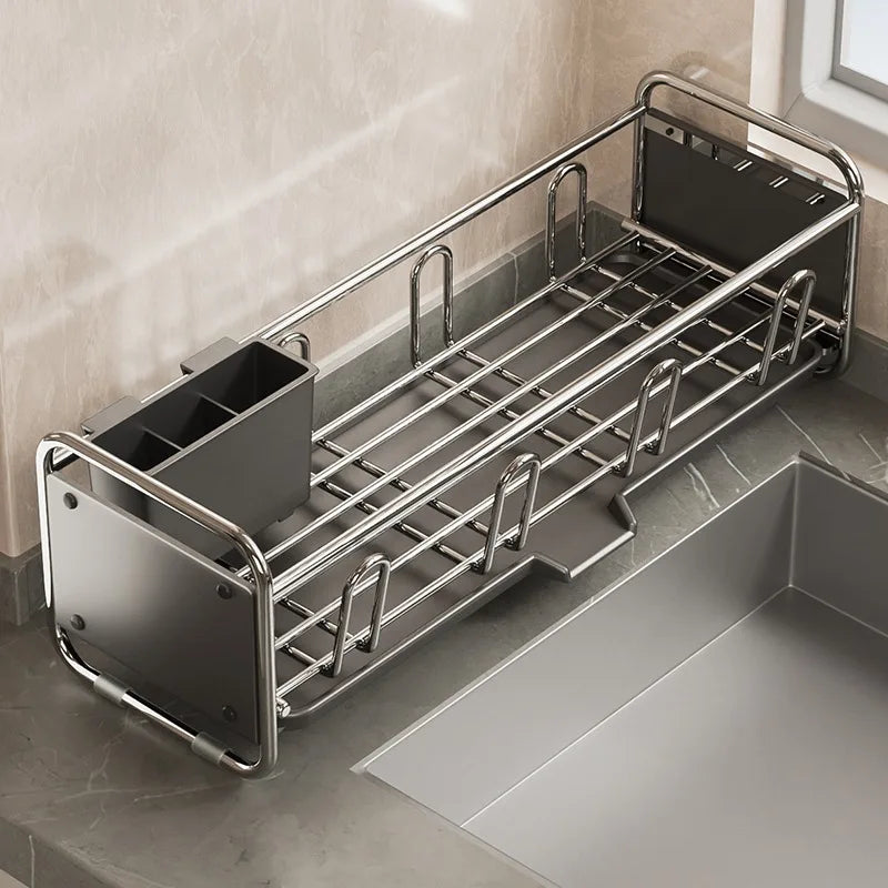 Stainless Steel Dish Rack | Narrow Kitchen Utensil Drainer & Countertop Cutlery Holder