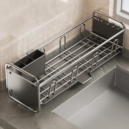 Stainless Steel Dish Rack | Narrow Kitchen Utensil Drainer & Countertop Cutlery Holder
