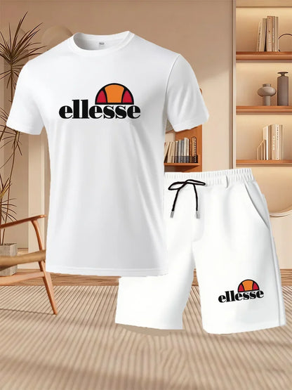 2026 Summer New Men's Fashion Outdoor Sports Set Printed Short Sleeve T-shirt+Shorts Loose Home Leisure Two Piece Set