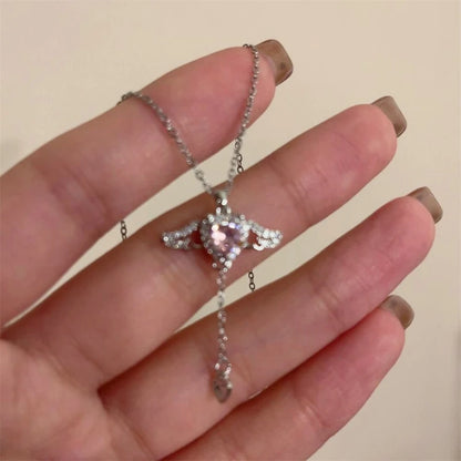 Fairy Elegant Pink Round Crystal Pendant Necklace Simple Design Korean Fashion Girls Women Star Clavicle Chain Jewelry Gifts