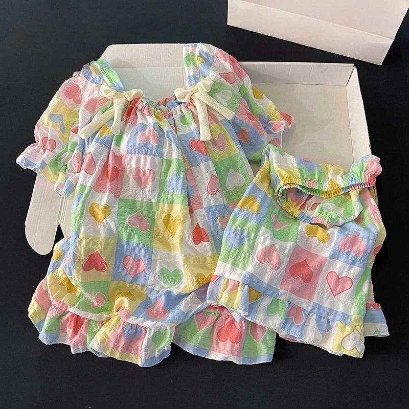 Japanese Kawaii Lolita Style Strawberry Embroidery Pajamas Set Ladies Short Sleeve Tops Shorts Sweet Summer Homewear Outfit