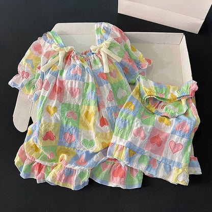 Japanese Kawaii Lolita Style Strawberry Embroidery Pajamas Set Ladies Short Sleeve Tops Shorts Sweet Summer Homewear Outfit