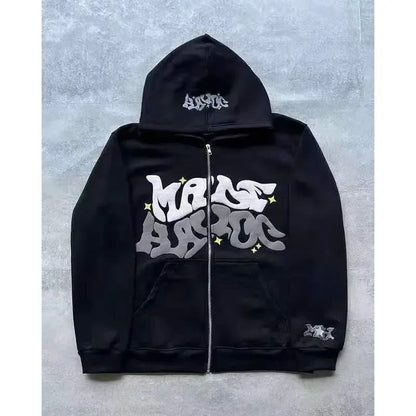 2026 European and American Fashion Fleece Print Zippered Hooded Sweatshirt for Men and Women, Casual Multi-Functional Sports Top