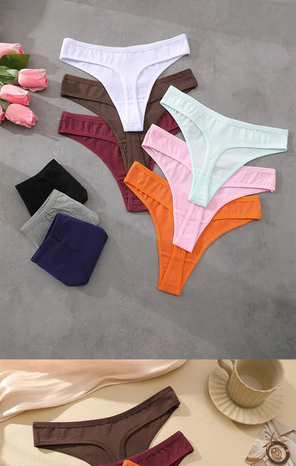 6Pcs/Set Women‘s Cotton Seamless Pantys Sexy Low Waist Soft Comfortable Thongs Fashion Girl Breathable Intimates G-Strings