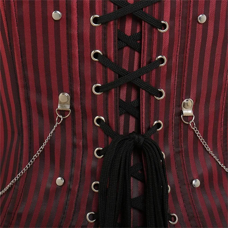 Sexy Women Gothic Corset & Bustier Striped Zip Buckled Steampunk Overbust Corselet Top Vest Punk Rock Style Clothes