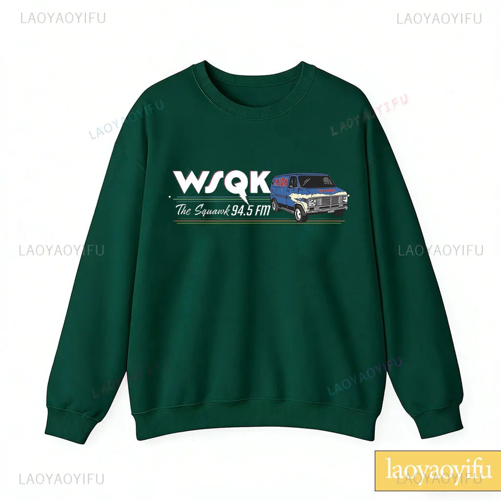 WSQK The Squawk 94.5 FM Radio Sweatshirt Wsqk Unisex Sweatshirts Vintage Sci-fi Crewneck 80s Nostalgic Sweater Retro Shirt Gift