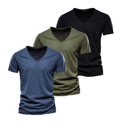 Men's Cotton V-Neck T-Shirts – 3-Pack Slim-Fit Basics