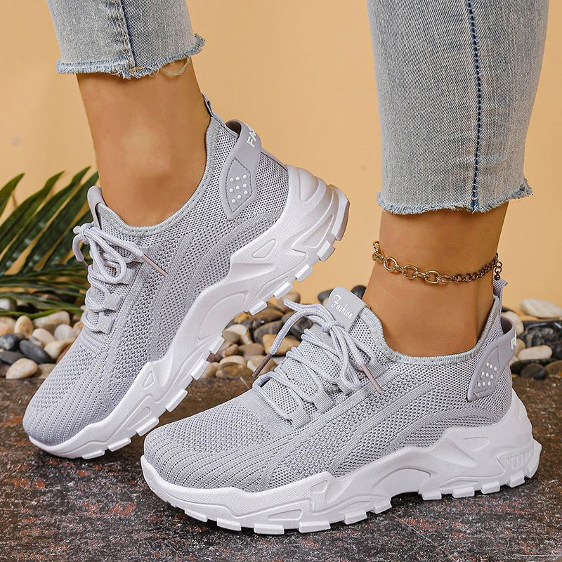 Fashion Knitted White Sneakers for Women Summer Mesh Breathable Platform Sports Shoes Woman Thick Bottom Non Slip Running Shoes