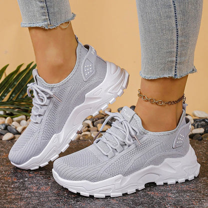 Fashion Knitted White Sneakers for Women Summer Mesh Breathable Platform Sports Shoes Woman Thick Bottom Non Slip Running Shoes