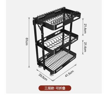 Foldable Kitchen Rack - 3 Layer Rust Resistant Bowl Rack | Punch Free Wall Mounted Storage