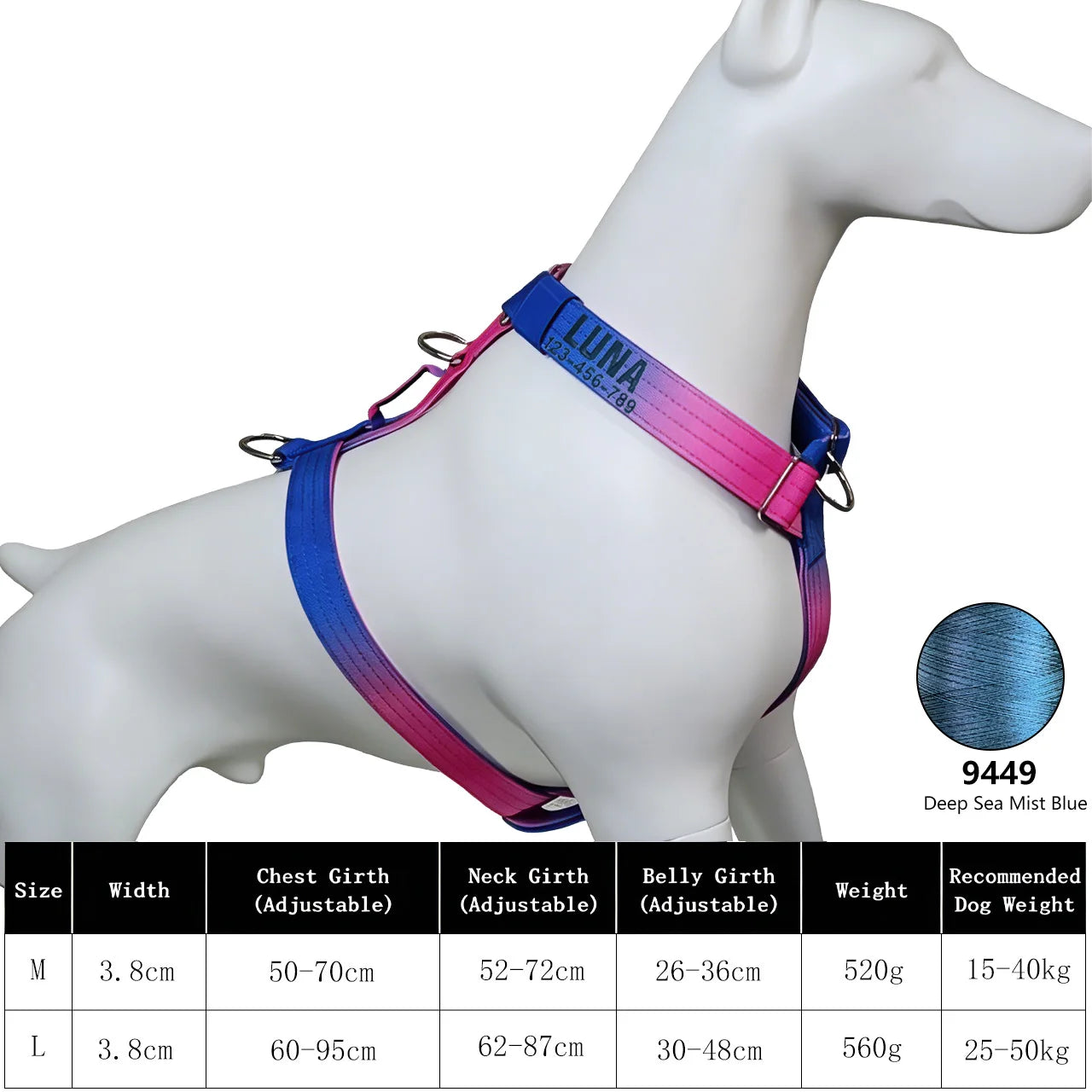 Custom Dog Harness Personalized Name Phone Gradient Knitted No Pull Adjustable Pet Vest for Small Large Dogs