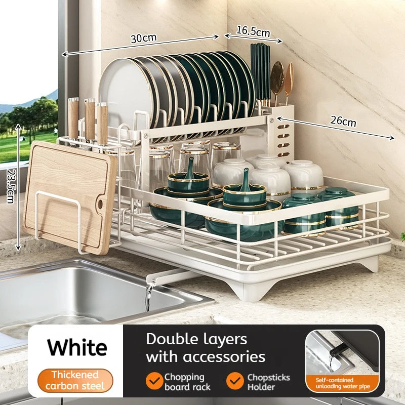 Adjustable Stainless Steel Dish Drying Rack with Drainboard - Over Sink Plate Organizer - ZOOMNSTORE