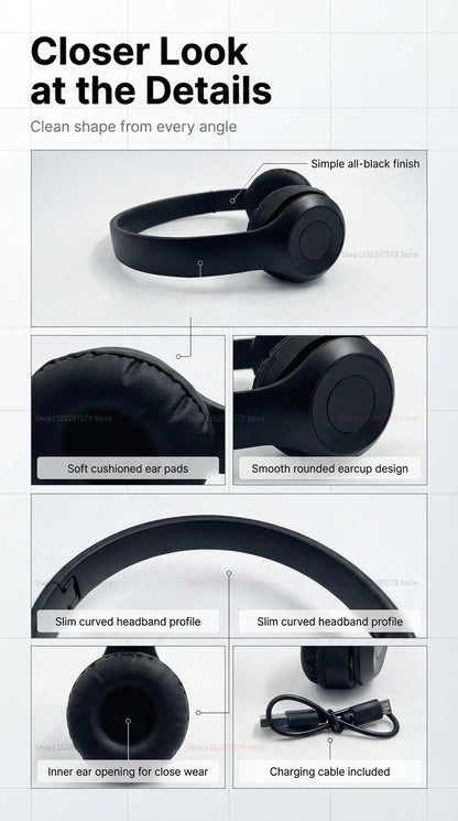 Wireless Bluetooth Headphones Head Mounted P47 Foldable Bass Sport Earphones Universal for Mobile Computer PC Gaming Running Gym