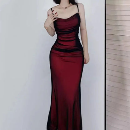 Party Maxi Dress - Elegant Women's Red Camisole Backless Spaghetti Strap Gown
