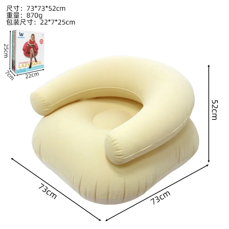Inflatable Lazy Sofa U-shaped Flocking with Armrests, Backrest Seat Outdoor Pvc Indoor Portable Single Inflatable Sofa