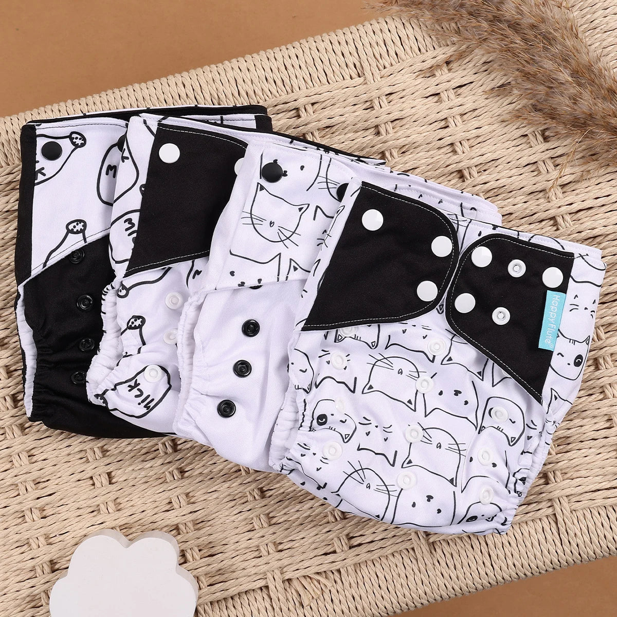 Eco Friendly Cloth Diaper - HappyFlute 4Pcs Reusable Baby Diaper Set Waterproof Pocket Design