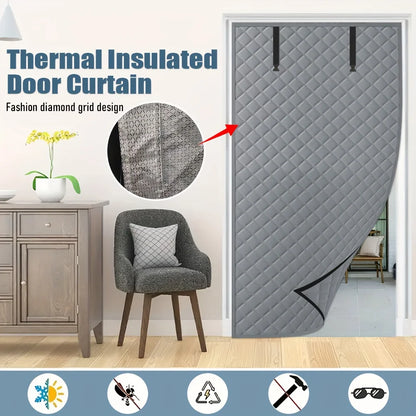 Thermal Door Curtain - Winter Insulated Roll Up Cover with Storage Buckle, Easy Install