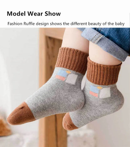 5Pairs/Lot Cute Stripe Cartoon Kids Socks Knit Warm Girls Boys Children Sock Baby Flower Floral Short Socken For 1-9Years