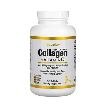 Hydrolyzed Collagen Peptides + Vitamin C, Types I & III Support Healthy Hair, Skin, Nails, Joints & Bones Boosts Immunity