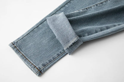 Plus Size Women Jeans Autumn Dark Blue 175cm Tall Stretchy and Loose Washing Straight 6XL 100Kgs Curve Lady Thin Lady Denim Pant