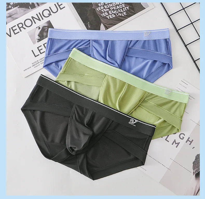 Sexy Men's boxer Ice screen hole cueca large convex  breathable quick dry men's boxers solid color underpants men underwear new